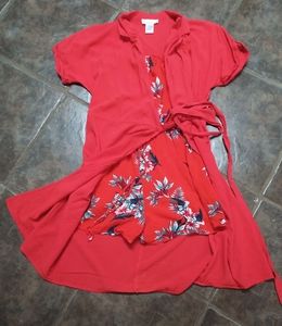 Orange wrap and orange floral strapless jumper